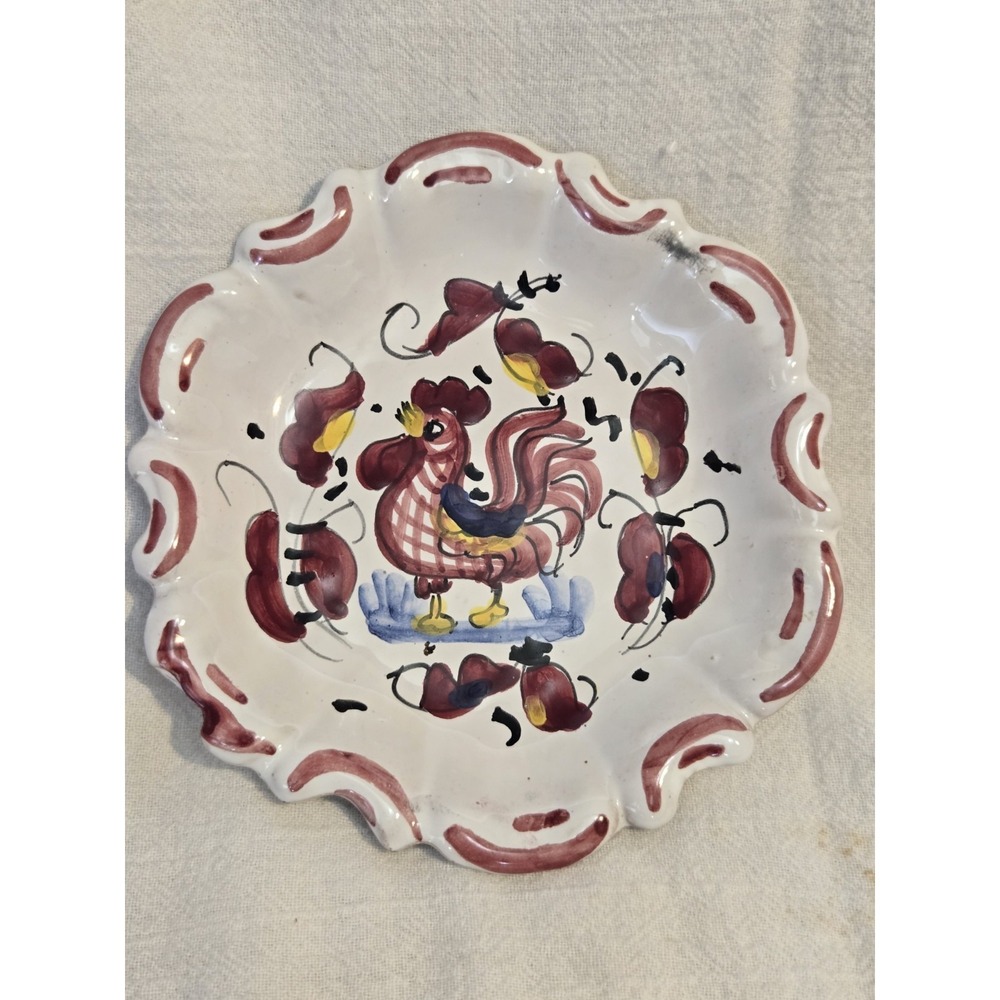ARS Deruta Italy Hand Painted Rooster Majolica‎ Trinket Dish Wall Plate 5.25"